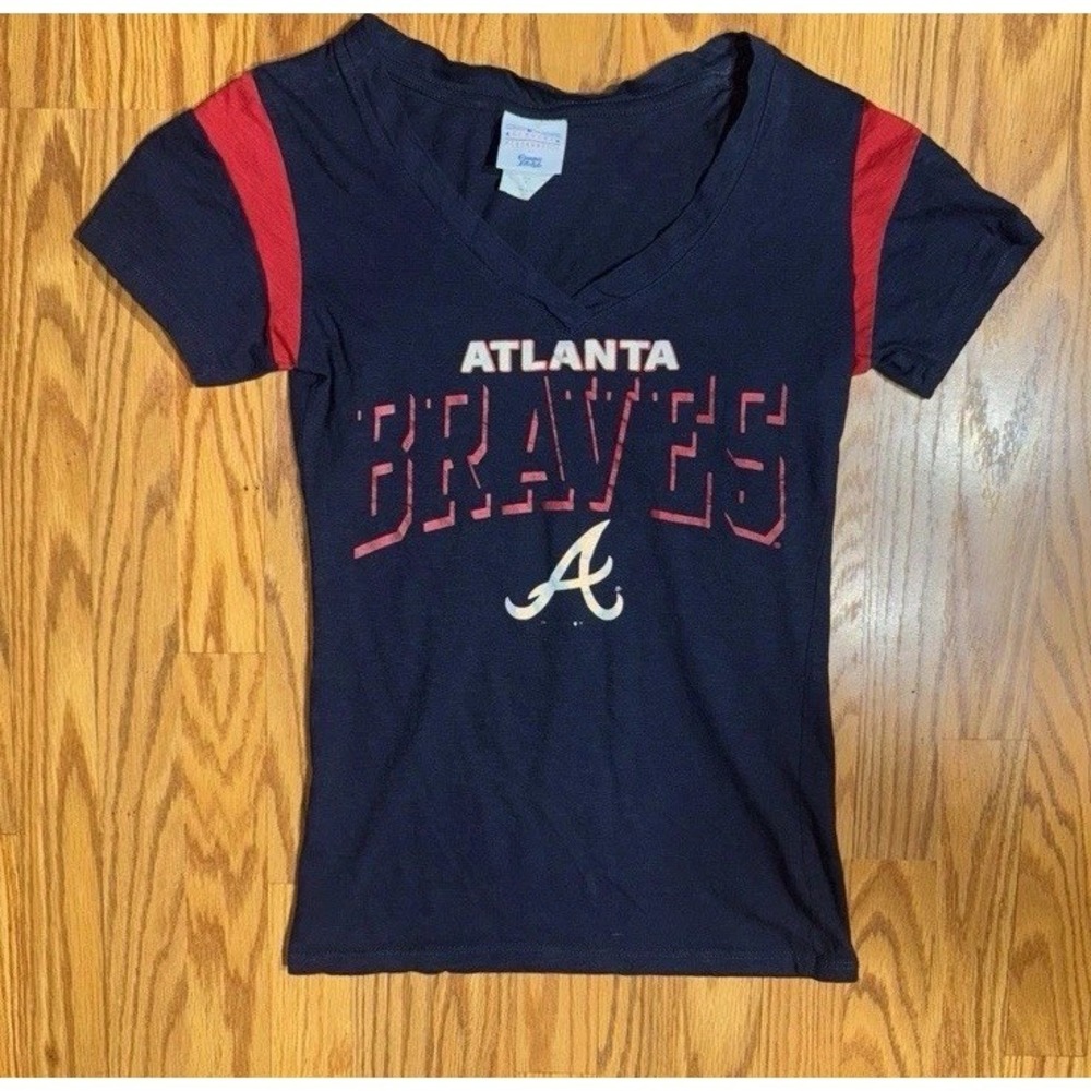Atlanta Braves Sz XS Shirt Womens Baseball Campus Lifestyle V Neck Sportswear